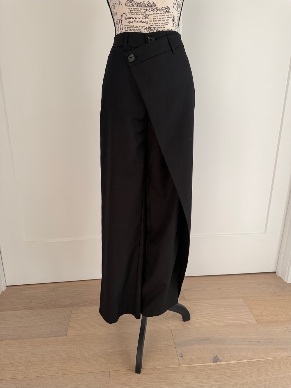 Black Wide-Leg Wrap Front Pants